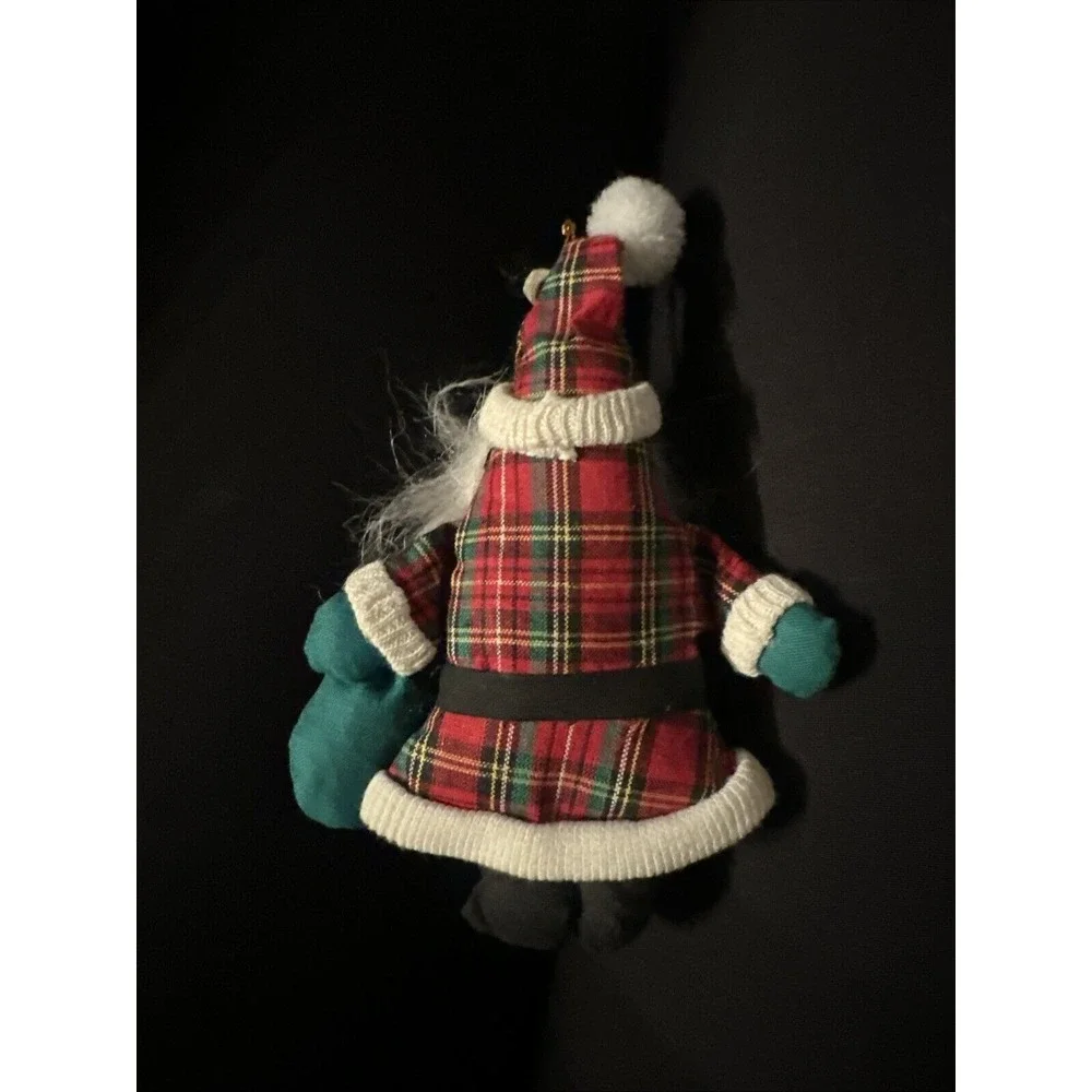 Santa Clause w/beard Plush Plaid Christmas‎ Holiday Ornaments Toy Bag 6.5